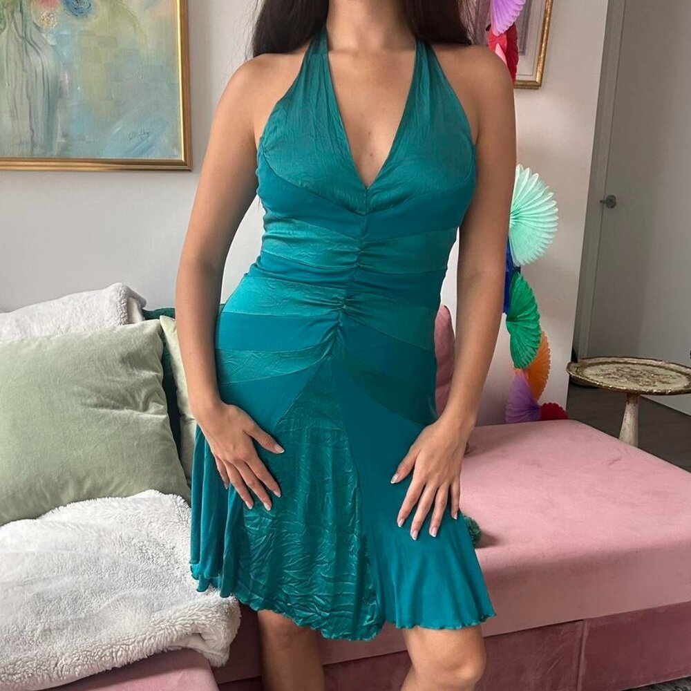 Vintage Silk Halter Y2K Dress
